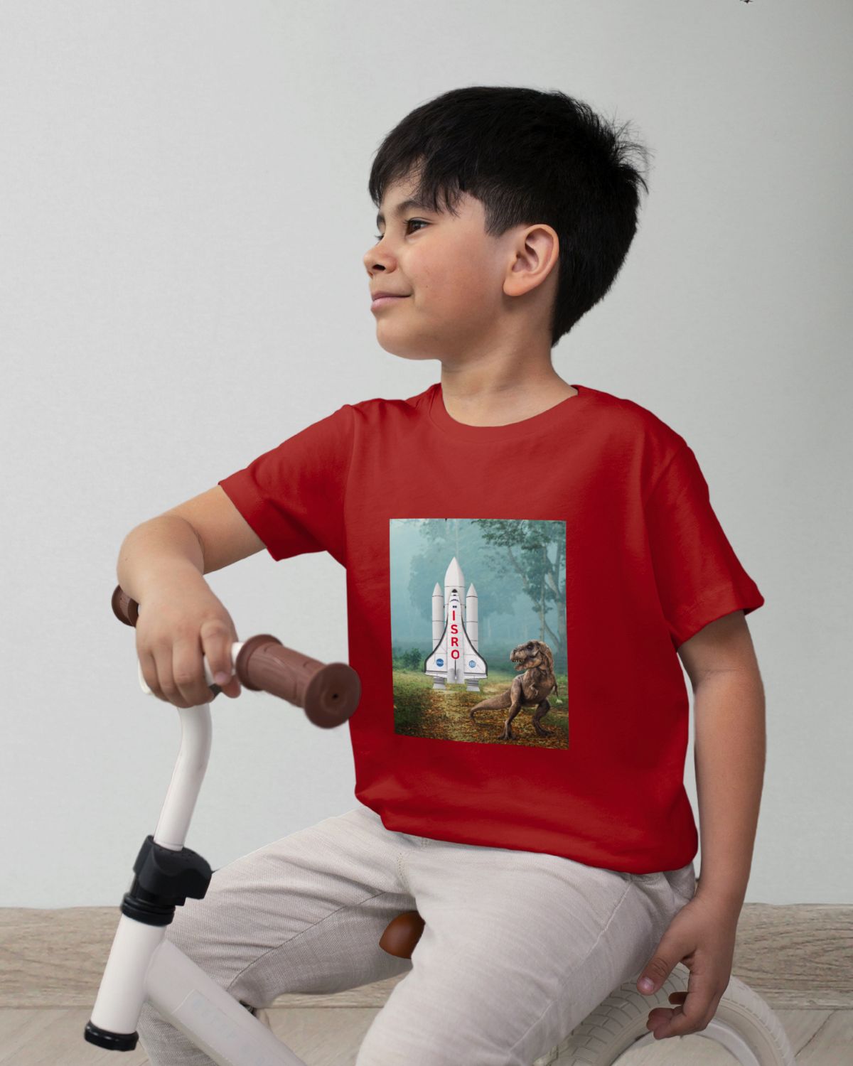Satellite Launch with Dinosaur - Boy's Crew Neck T-Shirt