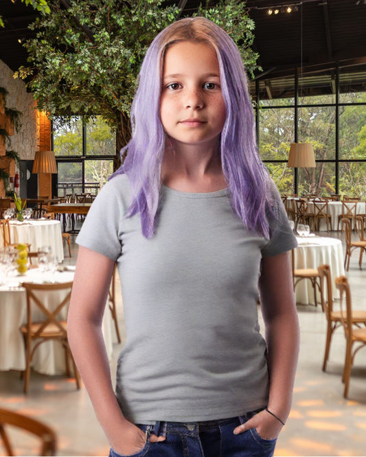 Grey Melange - Girl's Crew Neck T-Shirt