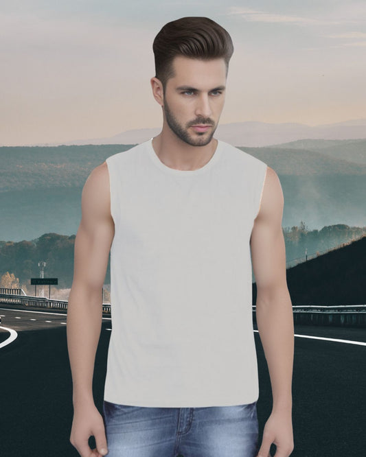 Grey Melange Sleeveless T-Shirt