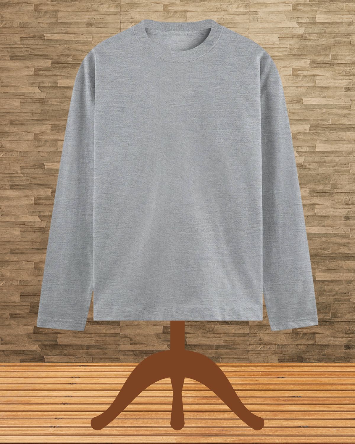 Printed Grey Melange Full Sleeve T-Shirt