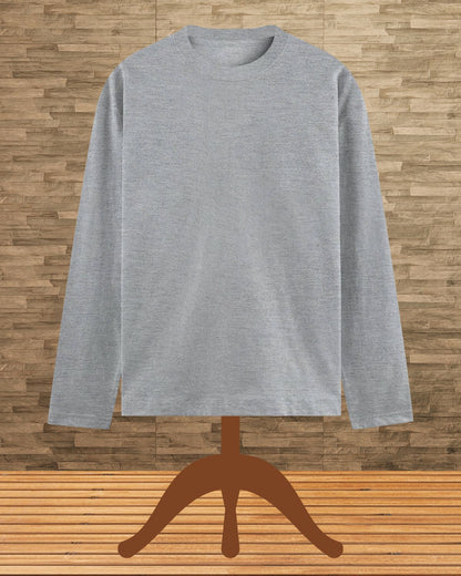 Printed Grey Melange Full Sleeve T-Shirt