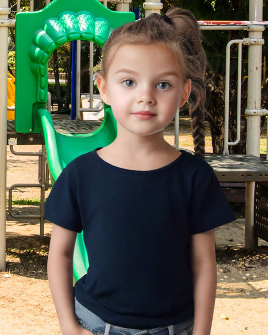 Navy Blue - Girl's Crew Neck T-Shirt
