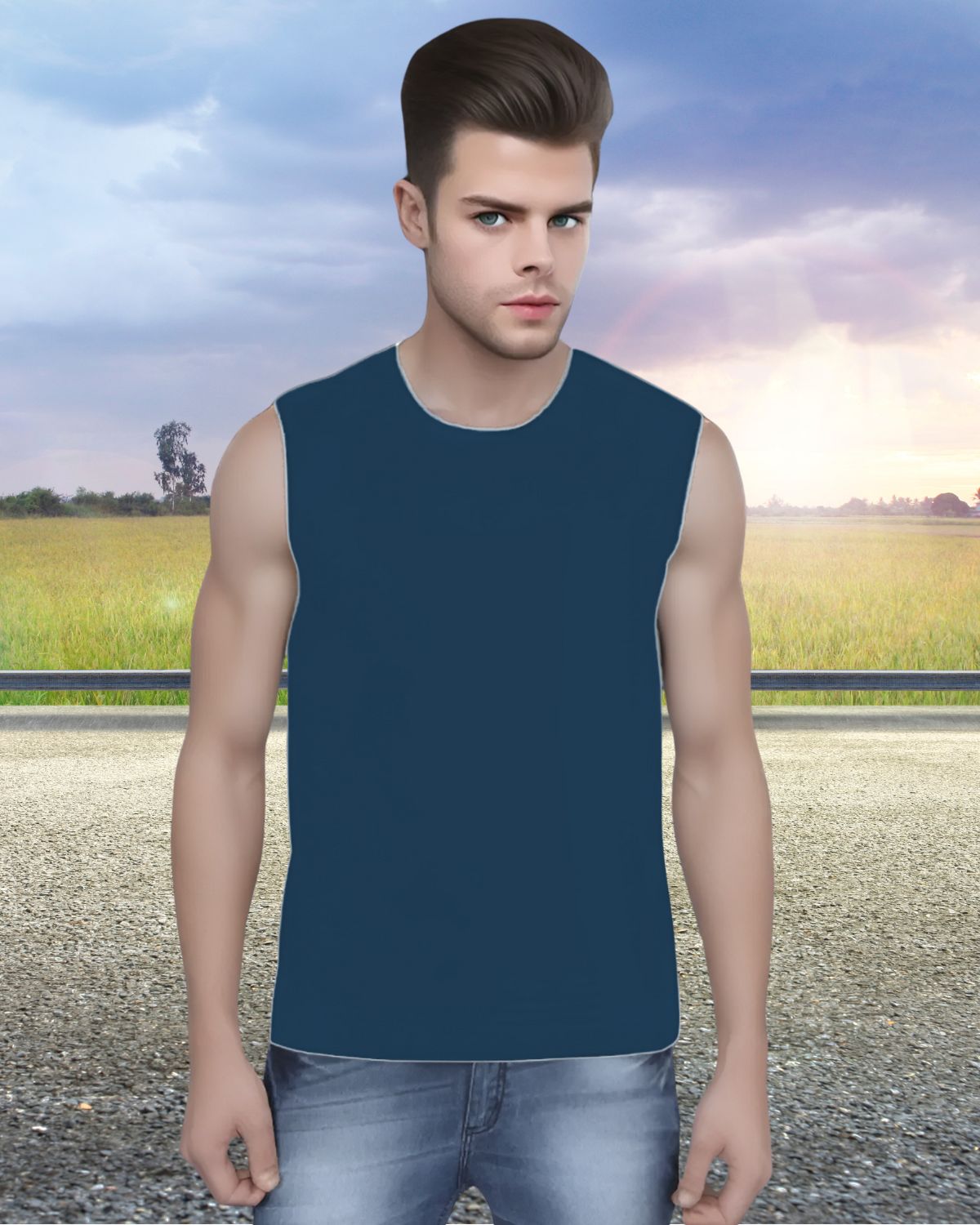Navy Blue Sleeveless T-Shirt