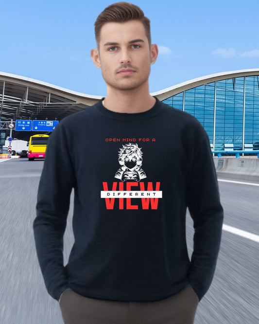 Printed Navy Blue Full Sleeve T-Shirt