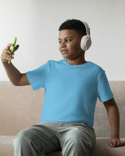 Sky Blue - Boy's Crew Neck T-Shirt