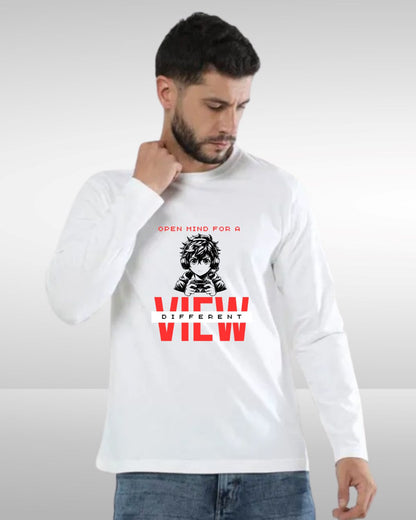 Printed White Full Sleeve T-Shirt