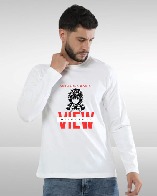 Printed White Full Sleeve T-Shirt